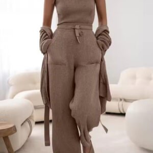 Women Sweater Three Piece Knit Camisole Pants