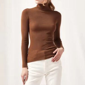 Women Seamless Knit Turtleneck Worsted Merino Wool Thin Sweater Top