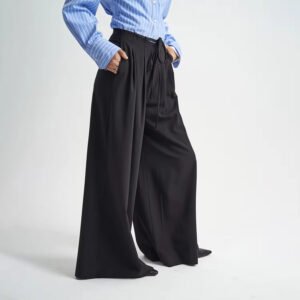 Loose Pants Solid Color Anti-wrinkle Black Knitted Trousers
